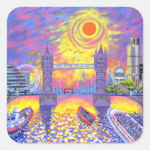 Sonnenuntergang: Pool von London 2013 Quadratischer Aufkleber