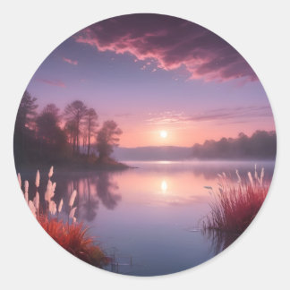 Sonnenuntergang Purpur Landschaft Drei Runder Aufkleber