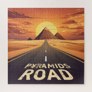 Sonnenuntergang Pyramiden Straße Ägypten Reise Kun Puzzle