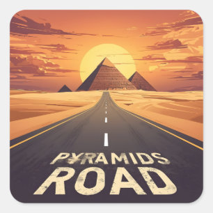 Sonnenuntergang Pyramiden Straße Ägypten Reise Kun Quadratischer Aufkleber