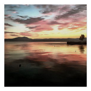 Sonnenuntergang reflektiert auf Wasser Koycegiz La Poster