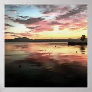 Sonnenuntergang reflektiert auf Wasser Koycegiz La Poster