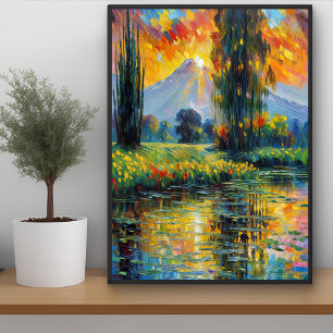 Sonnenuntergang Reflektion Lebhafte Landschaft Imp Poster