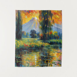Sonnenuntergang Reflektion Lebhafte Landschaft Imp Wandteppich