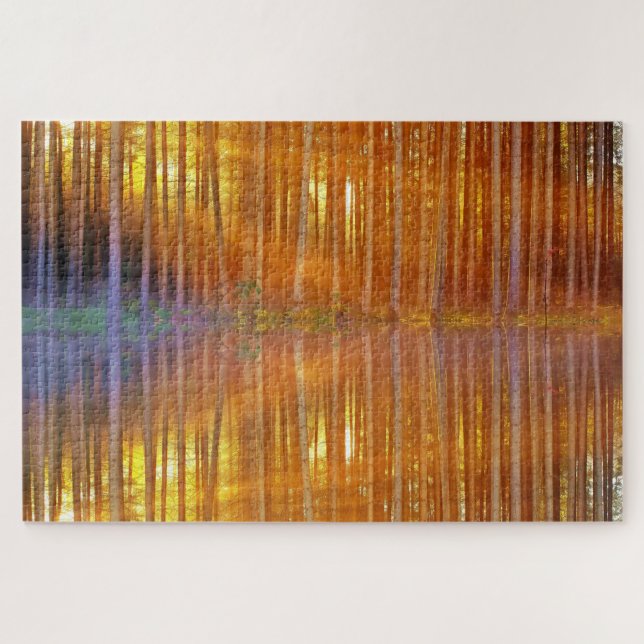 Sonnenuntergang Reflektionen Birch Woods Schwierig Puzzle (Horizontal)