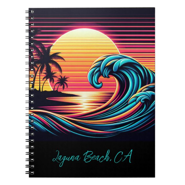 Sonnenuntergang Retro Surf Wave - Notebook Notizblock (Vorderseite)