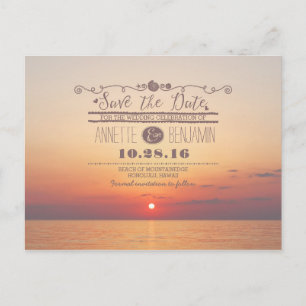 Sonnenuntergang romantischer Strand Save the Date Ankündigungspostkarte