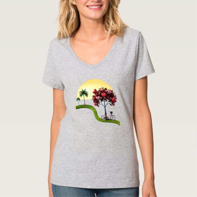 Sonnenuntergang Romantisches Basic V-Ausschnitt T- T-Shirt (Vorderseite)