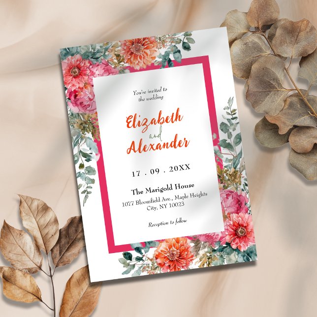 Sonnenuntergang Rosa und Orangefarbene Hochzeit Einladung (Von Creator hochgeladen)