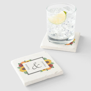 Sonnenuntergang Rose Blumenblume Hochzeit Steinuntersetzer