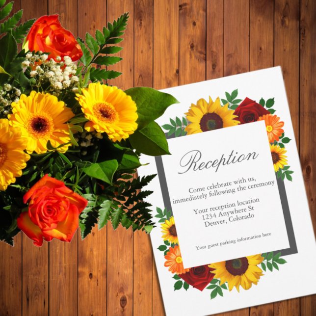 Sonnenuntergang Rose Blumenblume Hochzeitsempfang Begleitkarte (Von Creator hochgeladen)