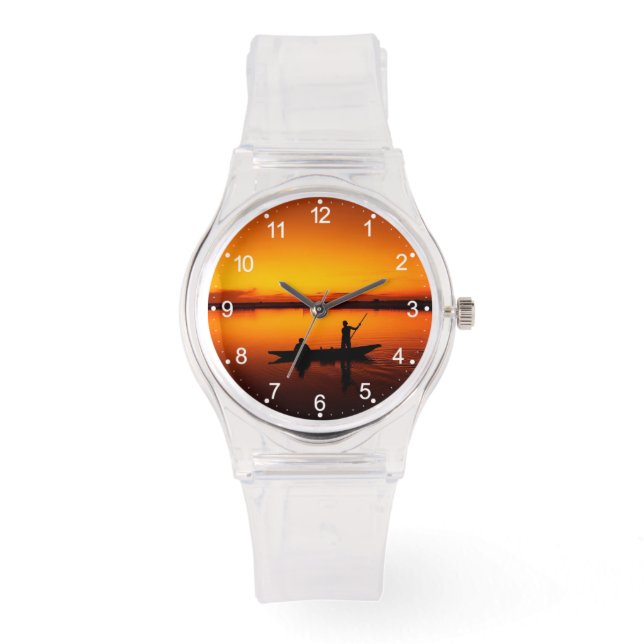 Sonnenuntergang, Ruderboot Silhouette-16497 Armbanduhr (Vorderseite)