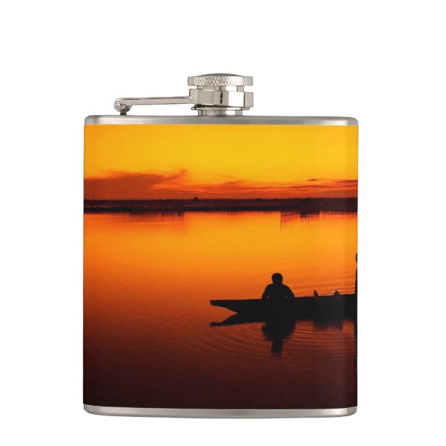 Sonnenuntergang, Ruderboot Silhouette-16497 Flachmann (Vorderseite)