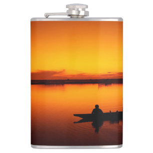 Sonnenuntergang, Ruderboot Silhouette-16497 Flachmann