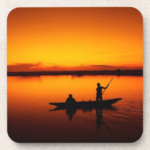 Sonnenuntergang, Ruderboot Silhouette-16497 Getränkeuntersetzer