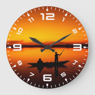 Sonnenuntergang, Ruderboot Silhouette-16497 Große Wanduhr