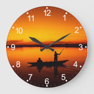 Sonnenuntergang, Ruderboot Silhouette-16497 Große Wanduhr