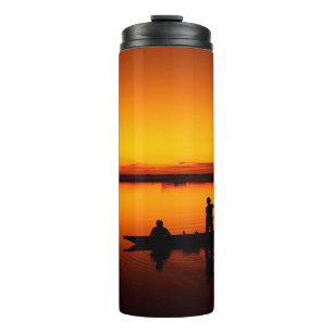 Sonnenuntergang, Ruderboot Silhouette-16497 Thermosbecher