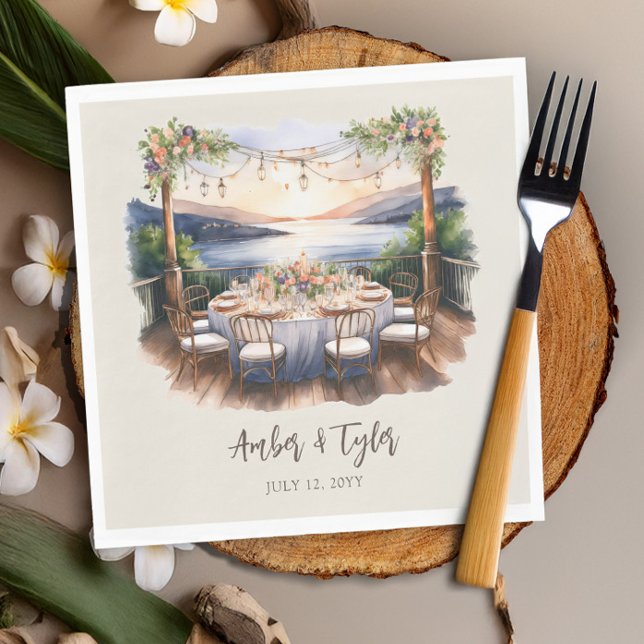 Sonnenuntergang Rustikale Lichter Hochzeitsempfang Serviette (Wedding napkins from the Sunset Beach Wedding Collection by Darling & May)