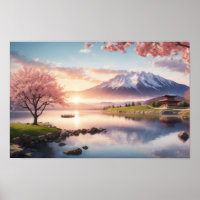 Sonnenuntergang Sakura Garten mit Aussicht aufs Ge