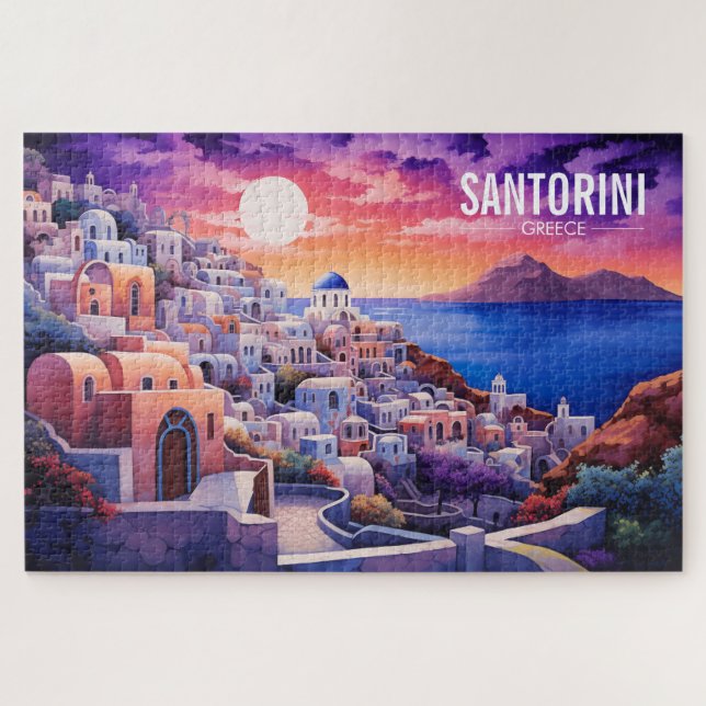 Sonnenuntergang Santorini Insel Illustration | Rei Puzzle (Horizontal)