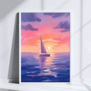 Sonnenuntergang Segel Aquarell Pastell Lila Malere Poster