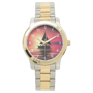 Sonnenuntergang, Segelboot im Meer-39186 Armbanduhr