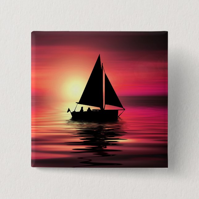 Sonnenuntergang, Segelboot im Meer-39186 Button (Vorderseite)
