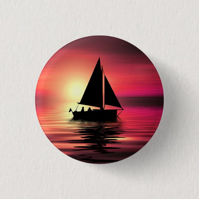 Sonnenuntergang, Segelboot im Meer-39186 Button (Vorderseite)