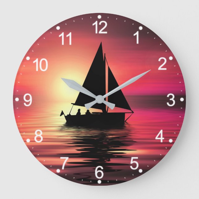 Sonnenuntergang, Segelboot im Meer-39186 Große Wanduhr (Vorderseite)