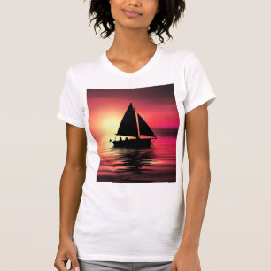 Sonnenuntergang, Segelboot im Meer-39186 T-Shirt