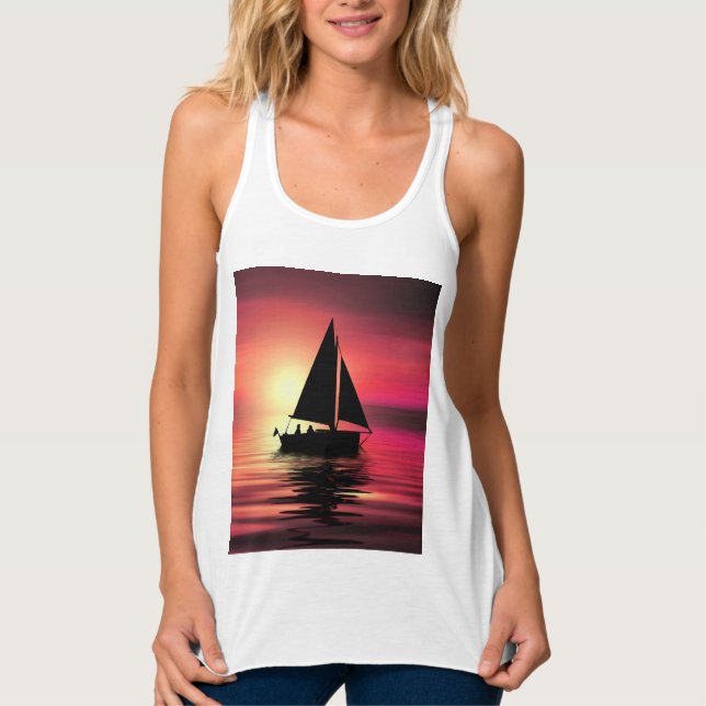 Sonnenuntergang, Segelboot im Meer-39186 Tank Top (Vorderseite)