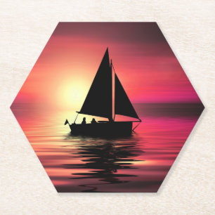 Sonnenuntergang, Segelboot im Meer-39186 Untersetzer