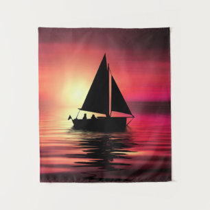 Sonnenuntergang, Segelboot im Meer-39186 Wandteppich