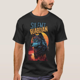 Sonnenuntergang Sentinel: Blauer Wolf in Naturglan T-Shirt