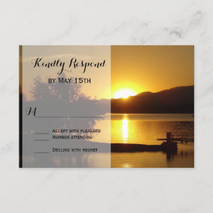 Sonnenuntergang Silhouette Tree Lake Wedding RSVP  Karte