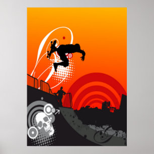 Sonnenuntergang-Skateboardfahrer-Plakat Poster