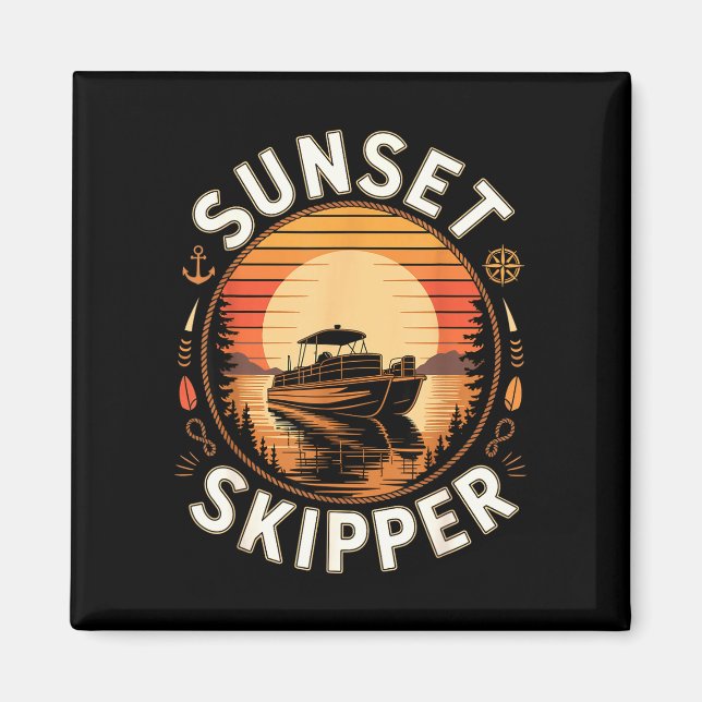 Sonnenuntergang Skipper Bootfahren Pontoonboot See Magnet (Vorne)