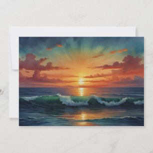 Sonnenuntergang Sonnenaufgang Ozeanwellen Farbige Feiertagskarte