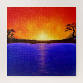 Sonnenuntergang/Sonnenaufgangsmalerei, Seenlandsch Puzzle