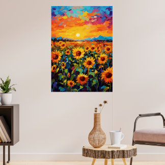 Sonnenuntergang Sonnenblumenallee Poster