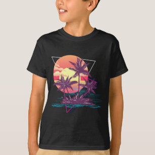 Sonnenuntergang Strand Palmen tropischer Sommer Re T-Shirt