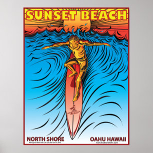 SONNENUNTERGANG-STRAND SURFENDES HAWAII SURFBREAK POSTER