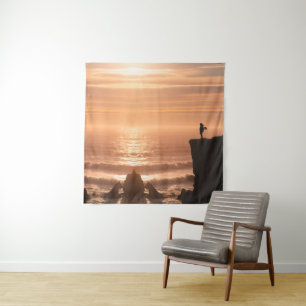 Sonnenuntergang-Surf-Silhouette-Wandteppich Wandteppich