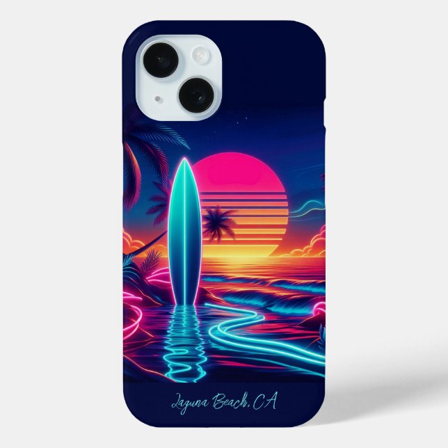 Sonnenuntergang Surfboard Neon Lights- Case-Mate iPhone Hülle (Rückseite)