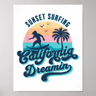 Sonnenuntergang Surfen Kalifornien Träumen Usa Sur Poster