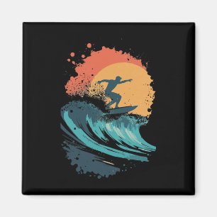 Sonnenuntergang Surfen Wellen Kunst, Retro-Strand Magnet