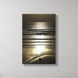 Sonnenuntergang-Surfer bei Polzeath Leinwanddruck