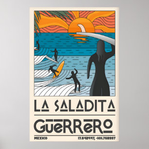 Sonnenuntergang Surfer Poster La Saladita Surf Sze