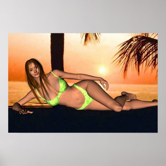 Sonnenuntergang Swimsuit-Pose Poster (Vorne)